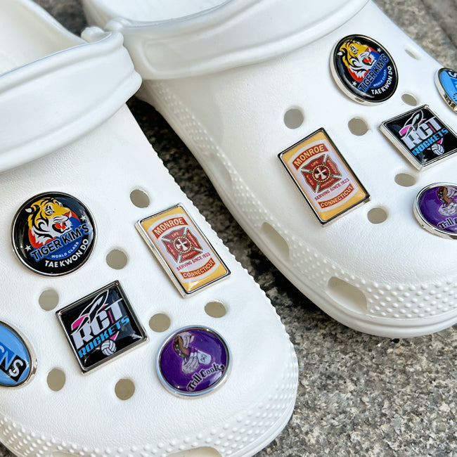 Custom Metal Shoe Charm with Doming Sticker