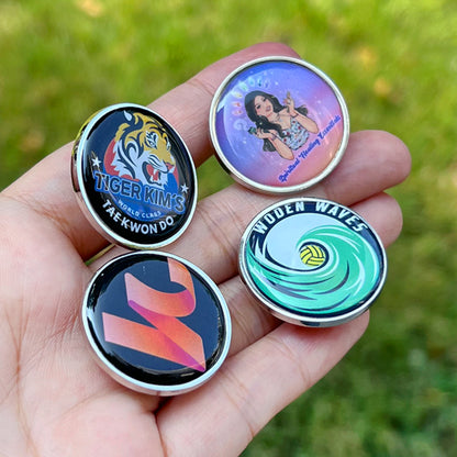 Custom Metal Shoe Charm with Doming Sticker